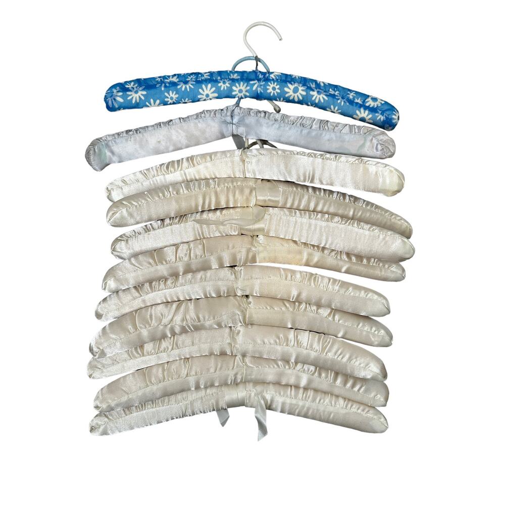 Lot of 11 Vintage Padded Hangers Cream White